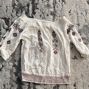 American Rag Cream and Red Embroidered Blouse